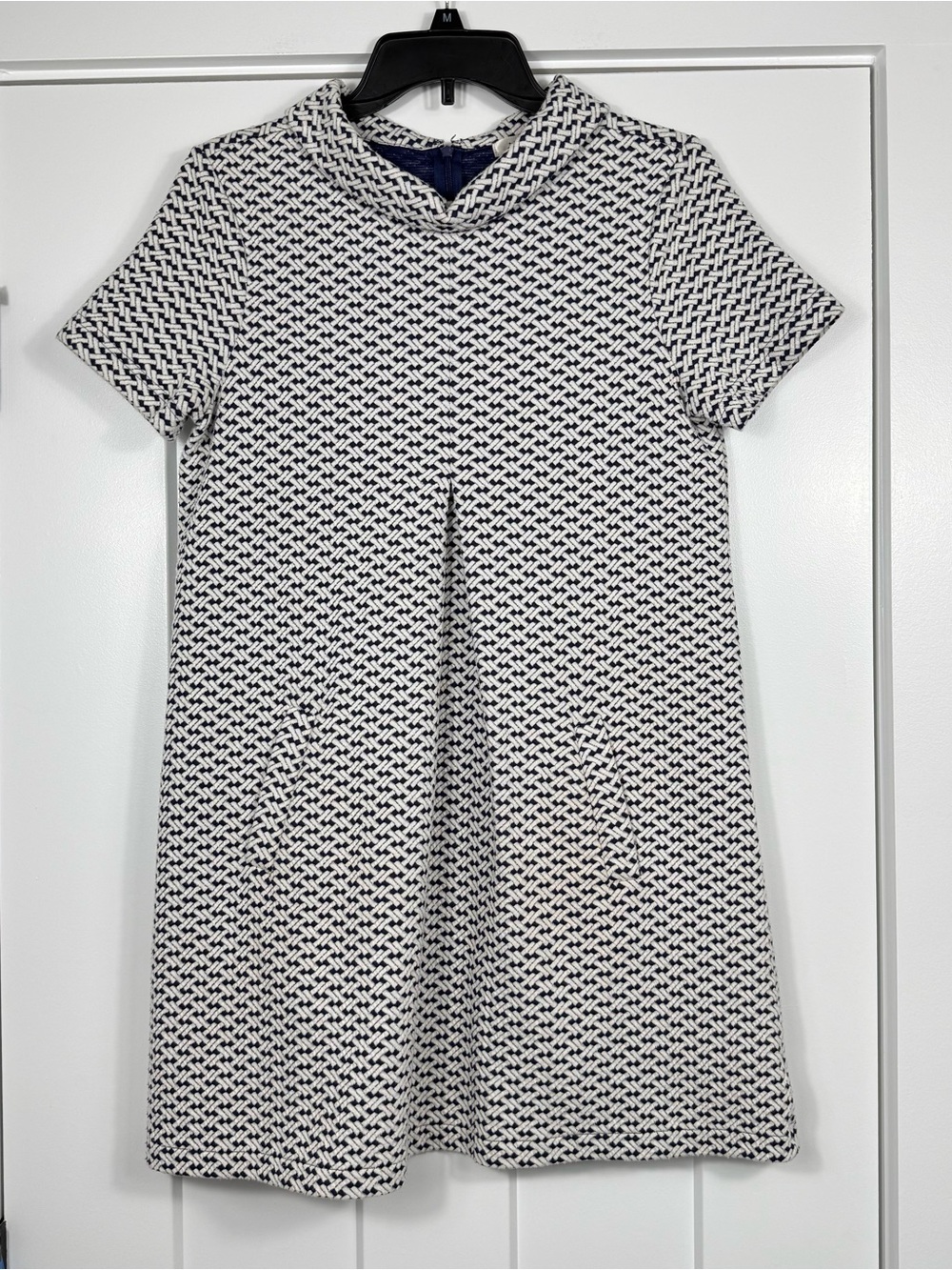 Tyler Böe Kristen Shift Dress Cowl Neck Textured Cotton Blend Navy White Small